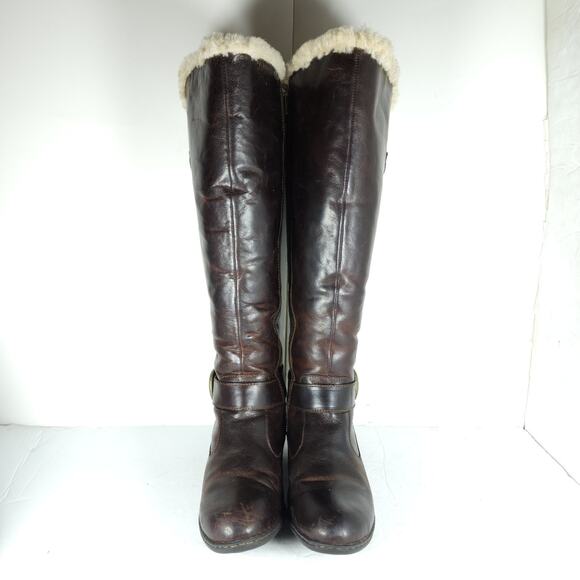 Born Women's Gita US8M Distress Brown Leather Wide Calf Shearling Riding Boots - Picture 3 of 16